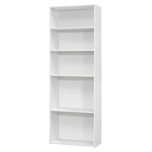 71" White Wood Adjustable Bookcase - Homeroots