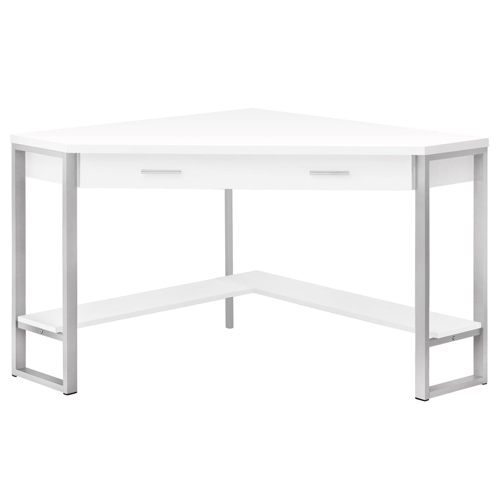 42" White and Silver Corner Computer Desk With Two Drawers - Homeroots - Flyclothing LLC