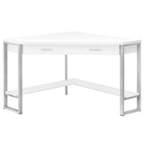 42" White and Silver Corner Computer Desk With Two Drawers - Homeroots - Flyclothing LLC