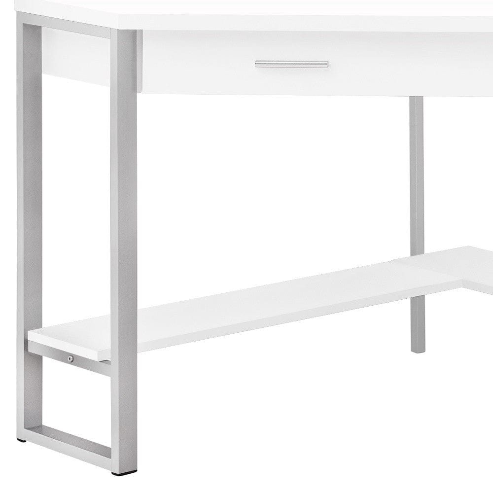 42" White and Silver Corner Computer Desk With Two Drawers - Homeroots - Flyclothing LLC