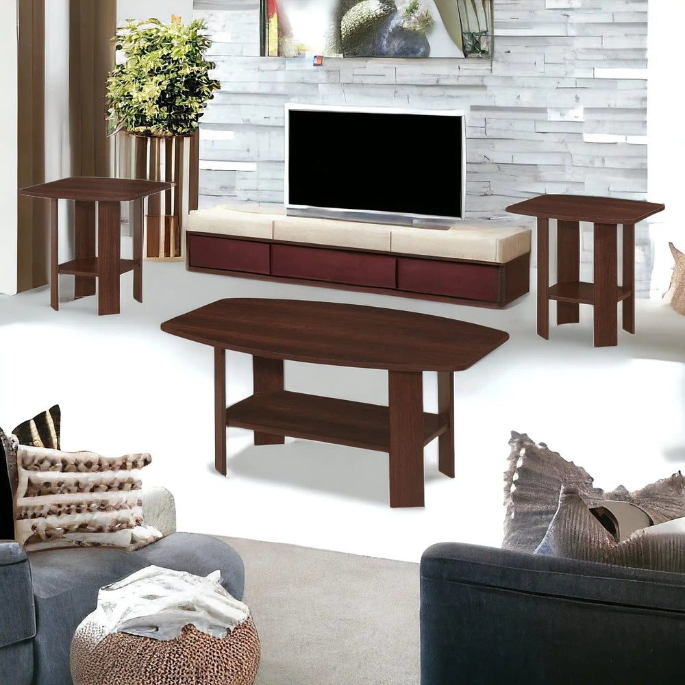 Set of Three 36" Dark Brown Coffee Table With Shelf - Homeroots - Flyclothing LLC