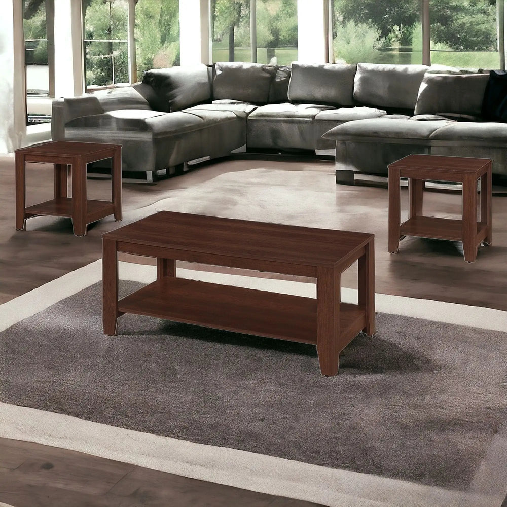 Set of Three 42" Brown Coffee Table With Shelf - Homeroots - Flyclothing LLC