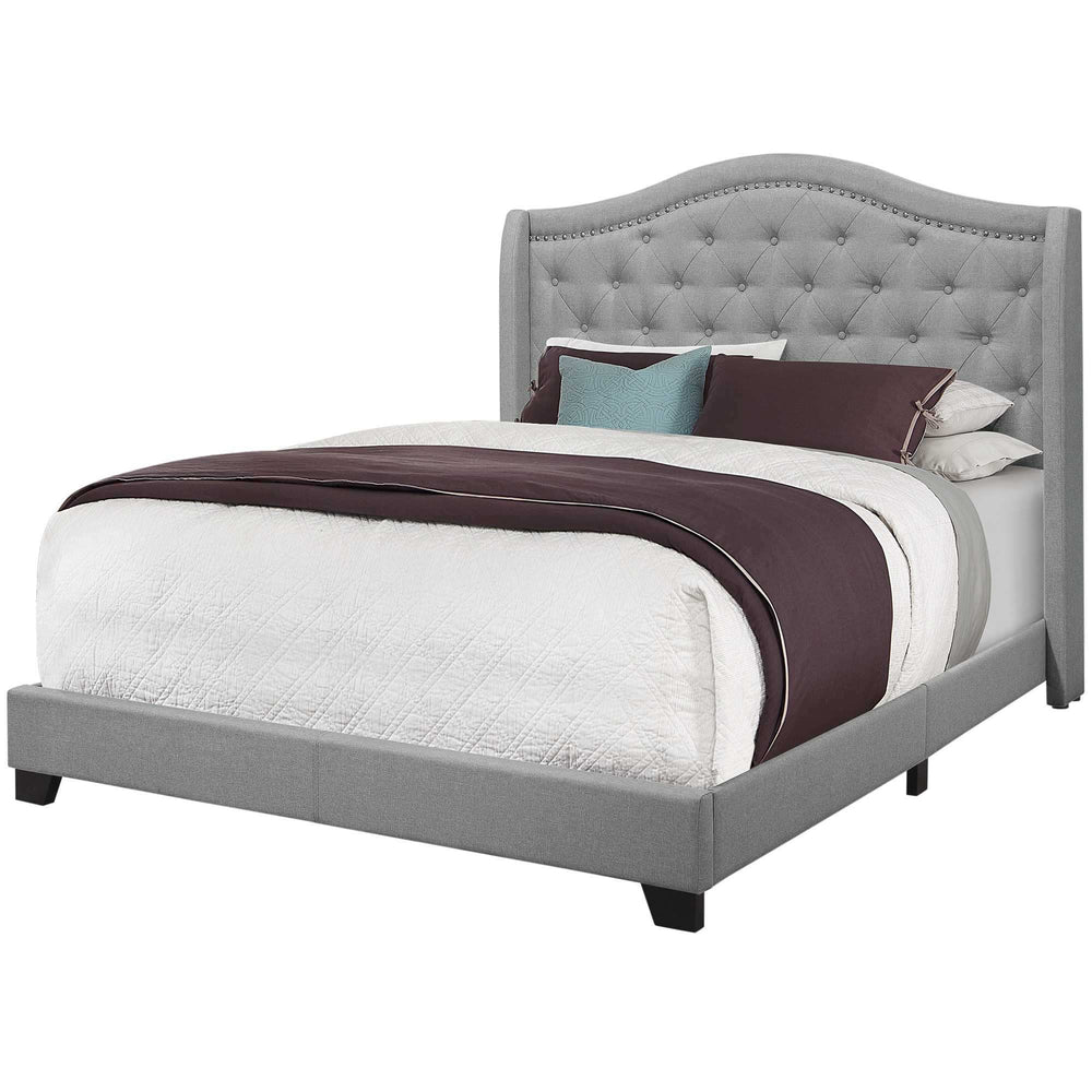 Solid Wood Queen Tufted Gray Upholstered Linen Bed With Nailhead Trim - Homeroots - Flyclothing LLC