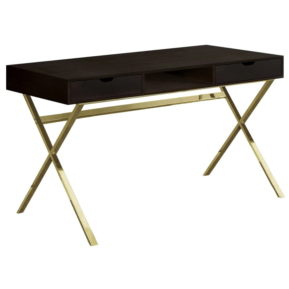 24" Dark Brown and Gold Computer Desk With Two Drawers - Homeroots - Flyclothing LLC