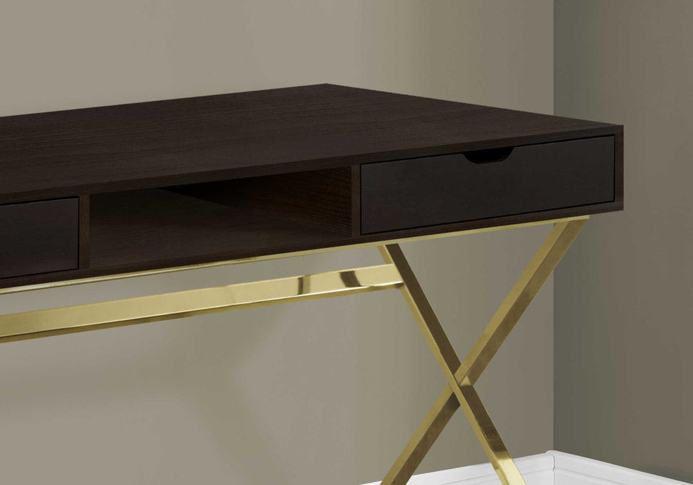 24" Dark Brown and Gold Computer Desk With Two Drawers - Homeroots - Flyclothing LLC