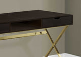 24" Dark Brown and Gold Computer Desk With Two Drawers - Homeroots - Flyclothing LLC