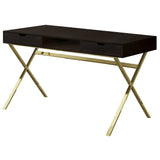 24" Dark Brown and Gold Computer Desk With Two Drawers - Homeroots - Flyclothing LLC
