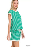 Zenana Stripe Contrast Trim Top & Shorts Set - Trendsi - Flyclothing LLC