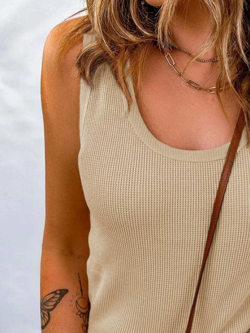 Waffle-Knit Scoop Neck Tank - Trendsi - Flyclothing LLC