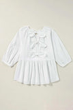 Bow Round Neck Three-Quarter Sleeve Blouse - Trendsi - Flyclothing LLC