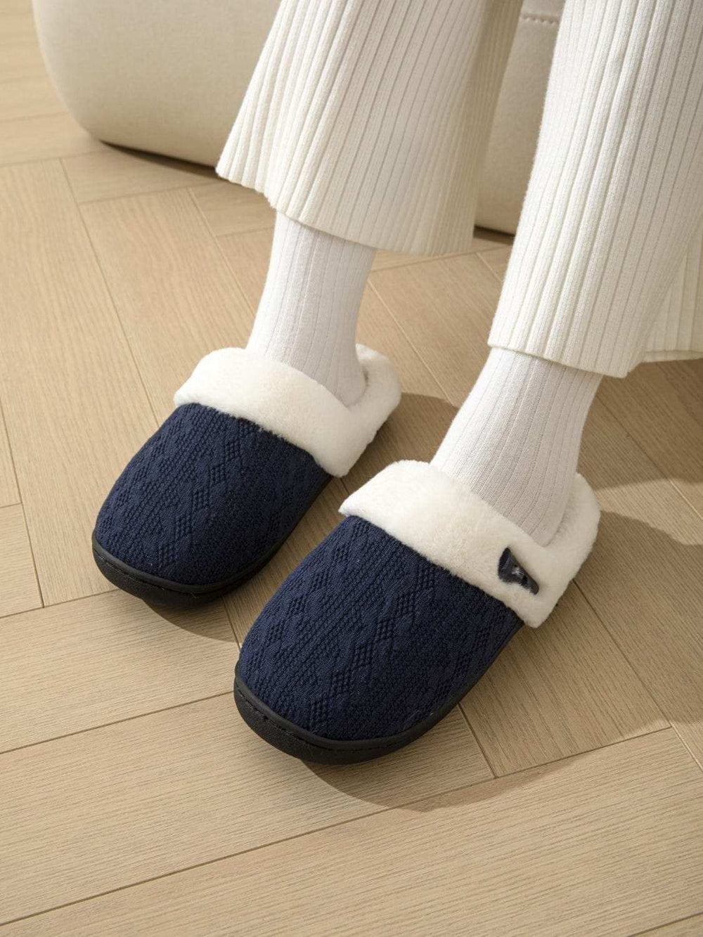 Horn Buckle Furry Texture Flat Slippers - Trendsi - Flyclothing LLC