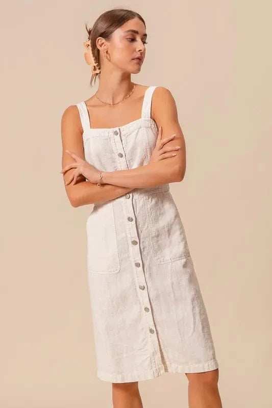 SO ME Button Down Pocket Front Pinafore Dress - Trendsi - Flyclothing LLC