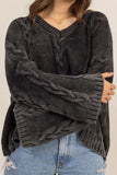 HYFVE Cable Knit V-Neck Dropped Shoulder Oversized Sweater - Trendsi - Flyclothing LLC