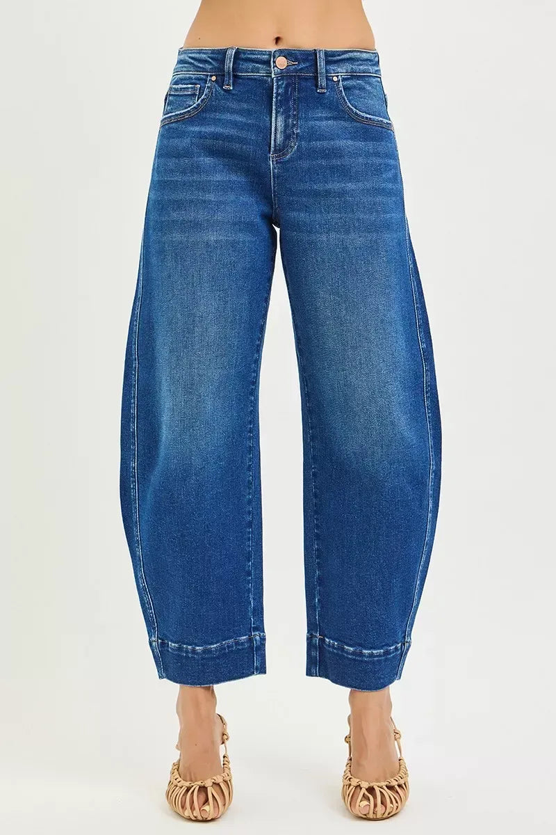 RISEN Mid Rise Crop Barrel Jeans - Trendsi - Flyclothing LLC