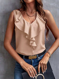 Ruffled V-Neck Tank - Trendsi - Flyclothing LLC