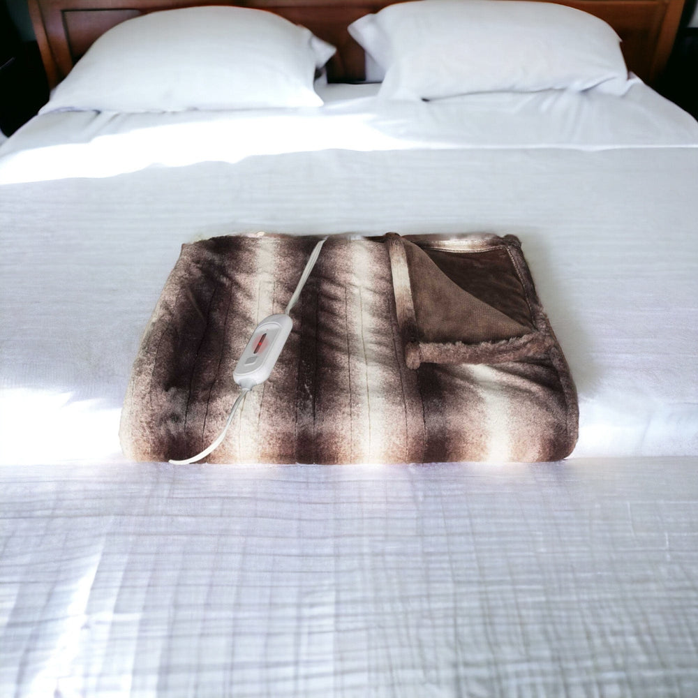 50" X 60" Brown And White Modern Contemporary Heated Throw Blankets - Homeroots - Flyclothing LLC