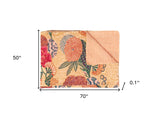 50" X 70" Orange and Red Kantha Cotton Floral Throw Blanket with Embroidery - Homeroots - Flyclothing LLC