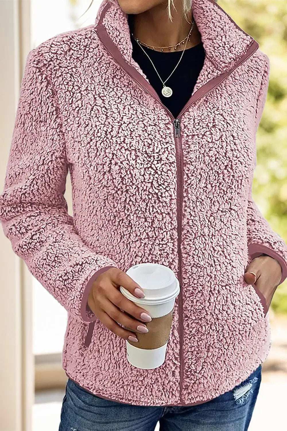 Pocketed Zip Up Turtleneck Jacket - Trendsi - Flyclothing LLC