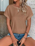 Eyelet Round Neck Short Sleeve Top - Trendsi - Flyclothing LLC