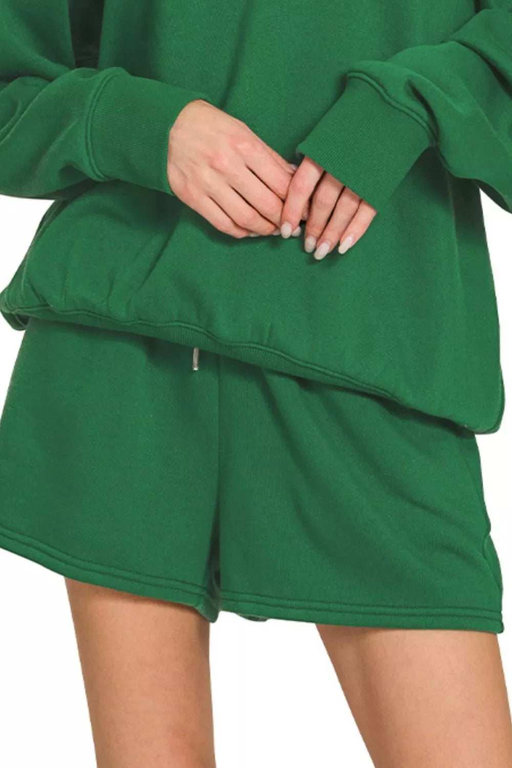 Zenana Fleece Boat Neck Sweatshirt and Shorts Set - Trendsi - Flyclothing LLC