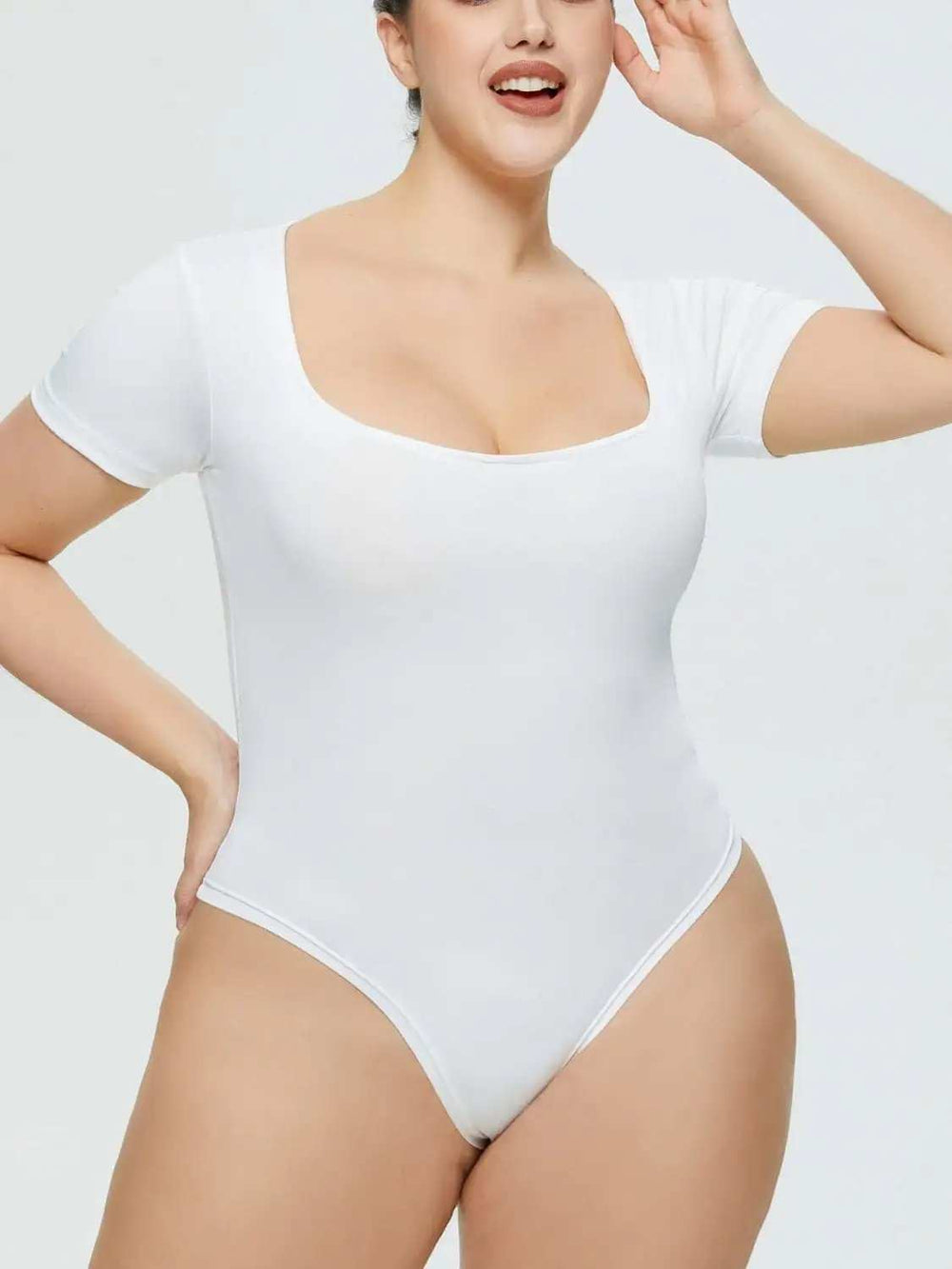 Full Size Square Neck Short Sleeve Bodysuit - Trendsi - Flyclothing LLC