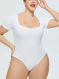 Full Size Square Neck Short Sleeve Bodysuit - Trendsi - Flyclothing LLC
