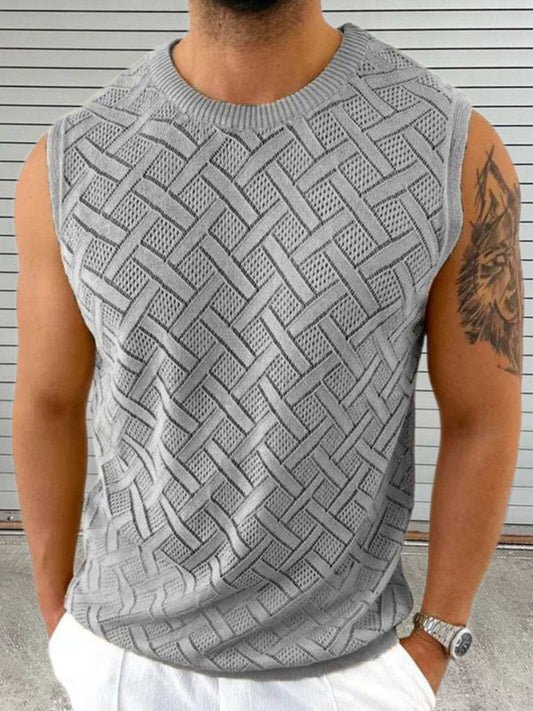 Men's Round Neck Sleeveless Eyelet Knit Top - Trendsi - Flyclothing LLC