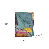 50" X 70" Green and White Quilted Cotton Patchwork Throw Blanket with Embroidery - Homeroots - Flyclothing LLC