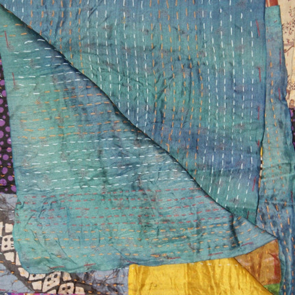 50" X 70" Green and White Quilted Cotton Patchwork Throw Blanket with Embroidery - Homeroots - Flyclothing LLC