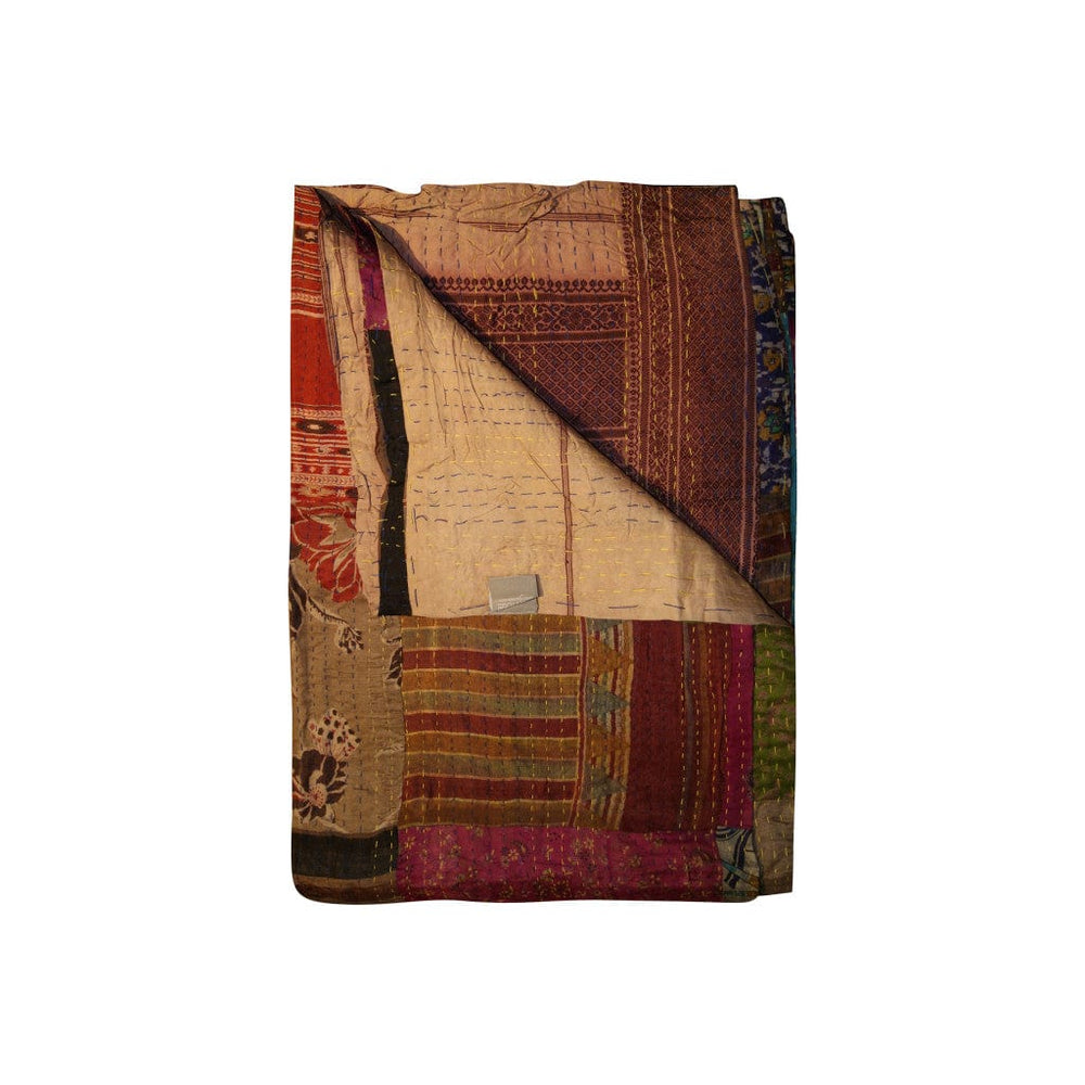50" X 70" Burgundy and Brown Quilted Cotton Patchwork Throw Blanket with Embroidery - Homeroots - Flyclothing LLC