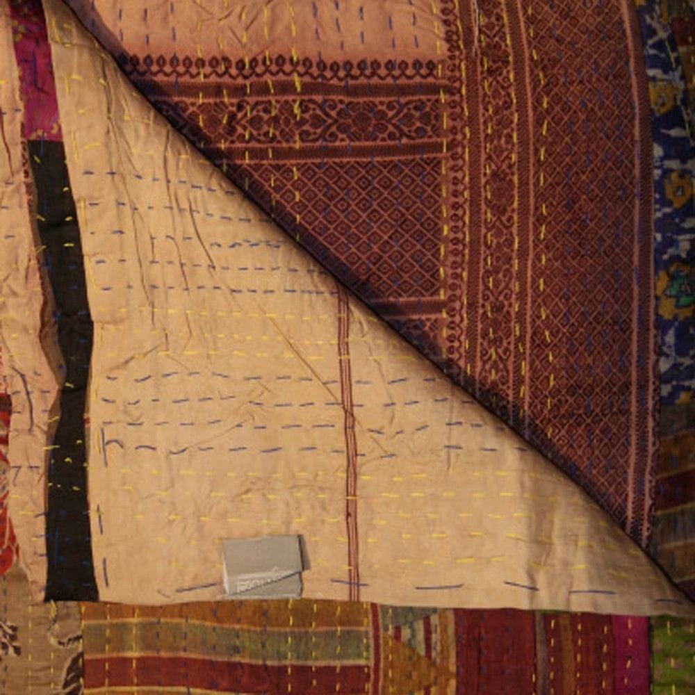 50" X 70" Burgundy and Brown Quilted Cotton Patchwork Throw Blanket with Embroidery - Homeroots - Flyclothing LLC