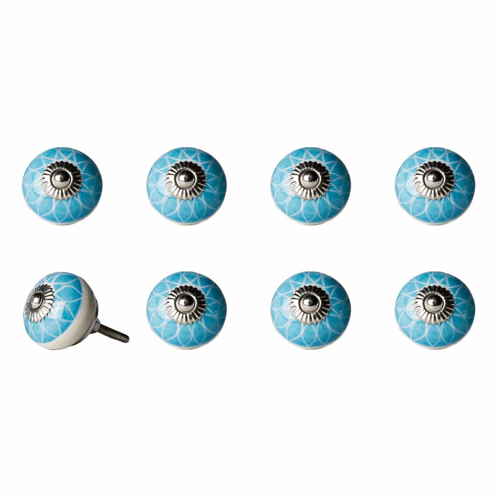 1.5" X 1.5" X 1.5" Ceramic Metal Aqua And White 8 Pack Knob - Homeroots - Flyclothing LLC