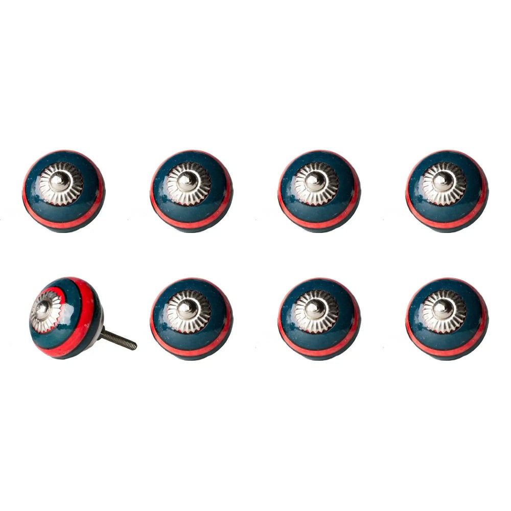 1.5" X 1.5" X 1.5" Ceramic Metal Navy And Red 8 Pack Knob - Homeroots - Flyclothing LLC