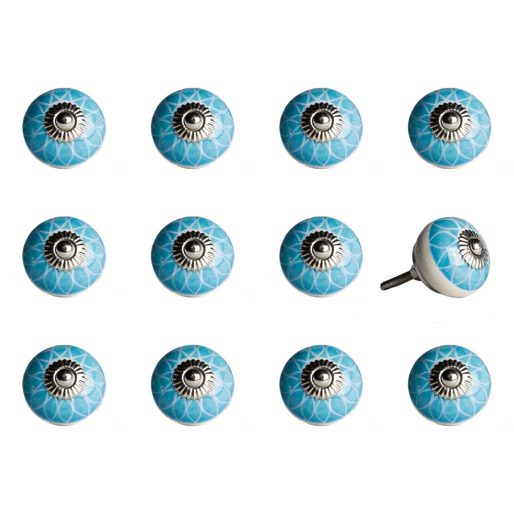 1.5" X 1.5" X 1.5" Ceramic Metal Aqua And White 12 Pack Knob - Homeroots - Flyclothing LLC