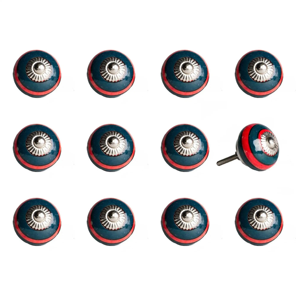 1.5" X 1.5" X 1.5" Ceramic Metal Navy And Red 12 Pack Knob - Homeroots - Flyclothing LLC
