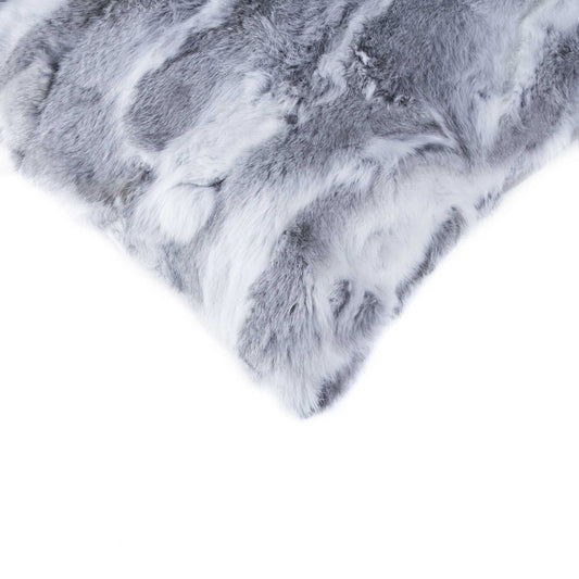 5" X 18" X 18" 100% Natural Rabbit Fur Grey Pillow - Homeroots