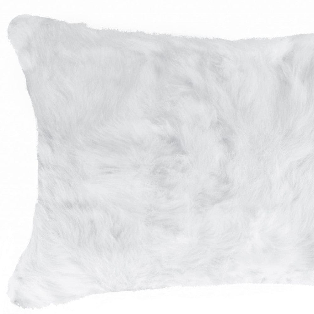 5" X 12" X 20" 100% Natural Rabbit Fur White Pillow - Homeroots - Flyclothing LLC