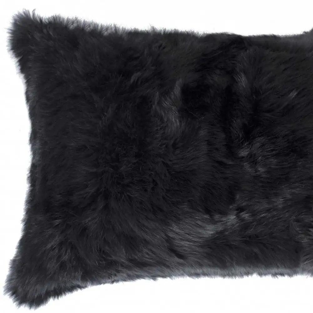 12" X 20" Black Wool Throw Pillow - Homeroots - Flyclothing LLC