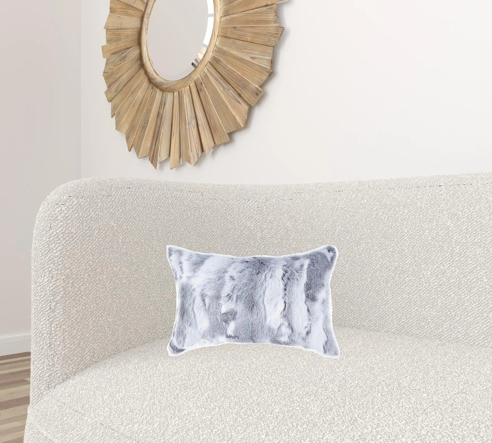 5" X 12" X 20" 100% Natural Rabbit Fur Grey Pillow - Homeroots - Flyclothing LLC