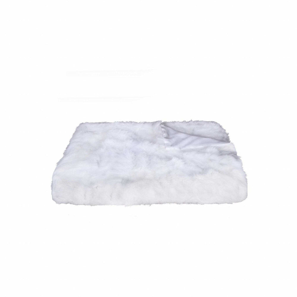 White Knitted Rabbit Solid Color Plush Reversable Throw - Homeroots - Flyclothing LLC