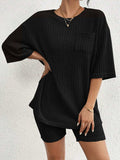 Ribbed Round Neck Top and Shorts Set - Trendsi - Flyclothing LLC