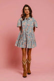 BiBi Floral Print Washed Lightweight Tiered Shirt Dress - Trendsi - Flyclothing LLC