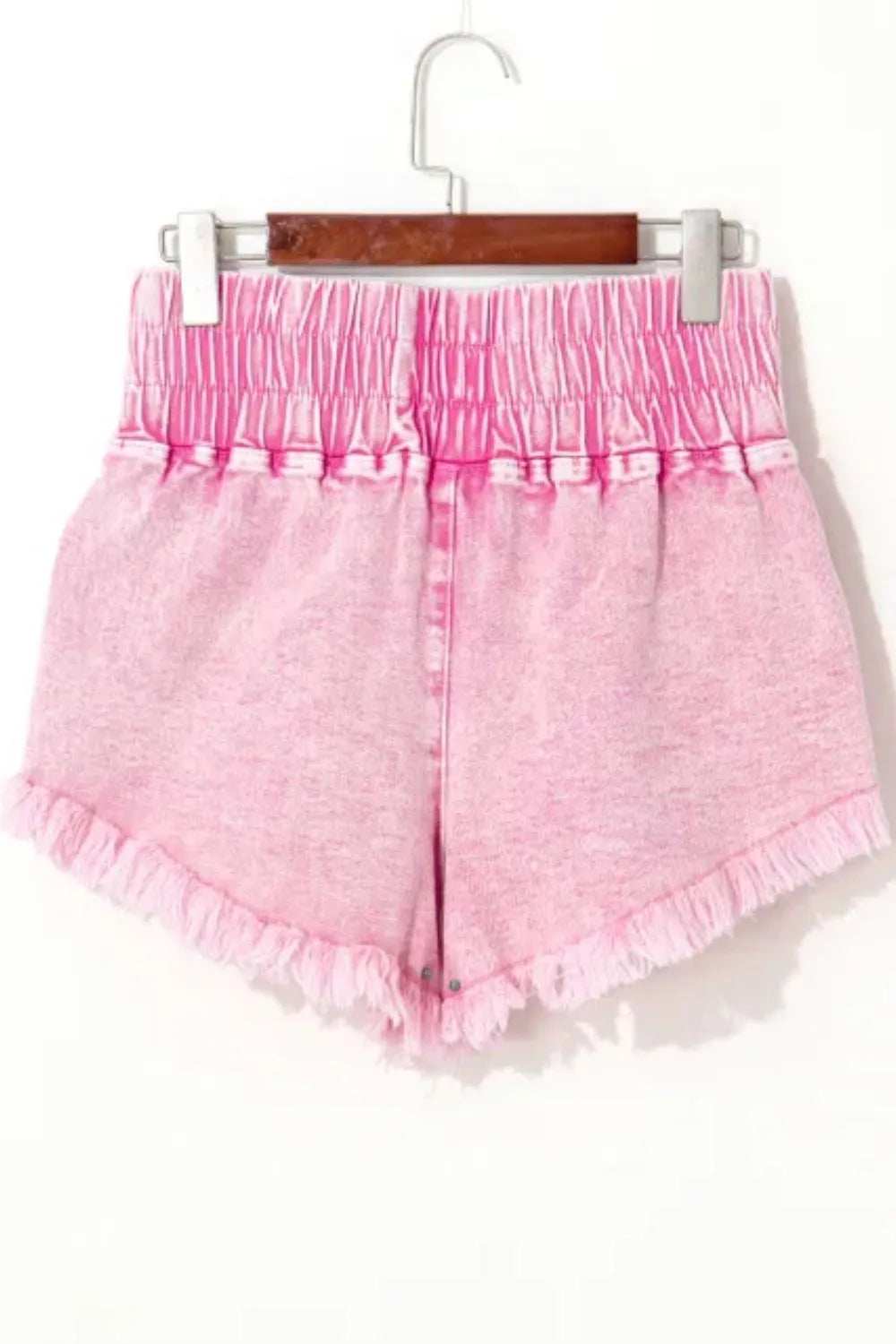 Washed Wide Smocked Waistband Frayed Denim Shorts - Trendsi - Flyclothing LLC