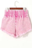 Washed Wide Smocked Waistband Frayed Denim Shorts - Trendsi - Flyclothing LLC
