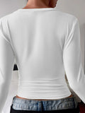 V-Neck Long Sleeve Fitted T-Shirt - Trendsi - Flyclothing LLC