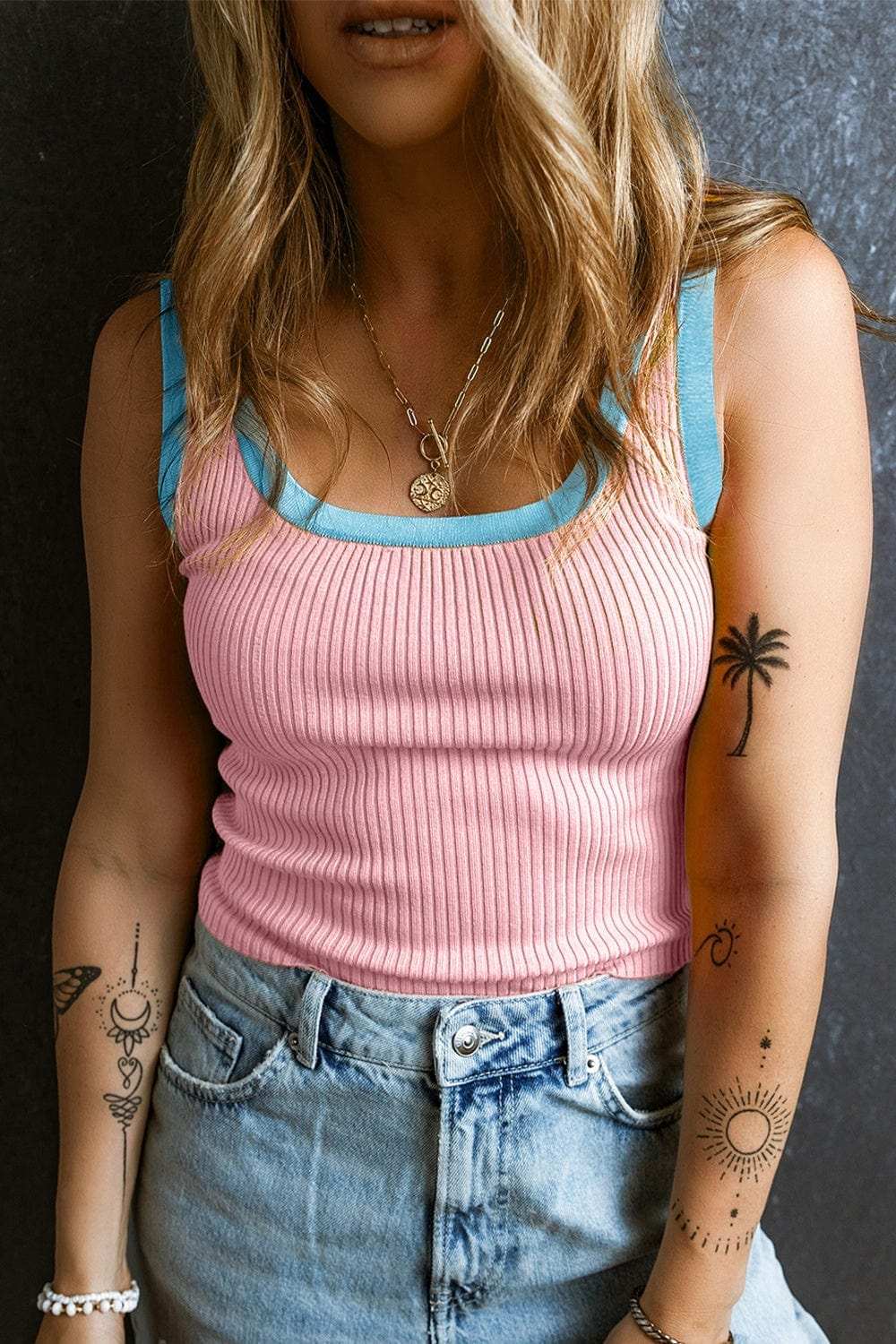 Contrast Trim Ribbed Knit Vest - Trendsi - Flyclothing LLC