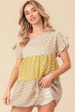 BiBi Flroal Printed Woven Color Block and Tiered Top - Trendsi - Flyclothing LLC