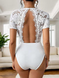 Cutout V-Neck Short Sleeve Lace Bodysuit - Trendsi - Flyclothing LLC