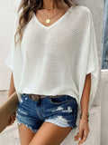 V-Neck Batwing Sleeve Knit Top - Trendsi - Flyclothing LLC