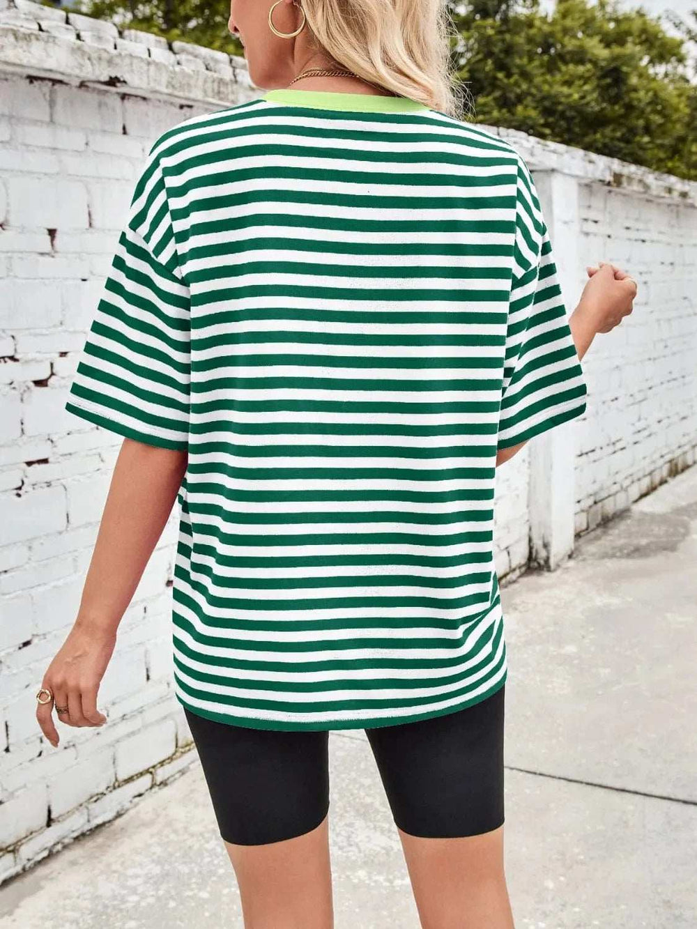 Contrast Striped Round Neck T-Shirt - Trendsi - Flyclothing LLC